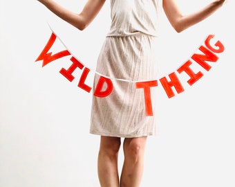 Banner Wild Thing in oilcloth orange, for party decoration, Maurice Sendak where the wild things are book