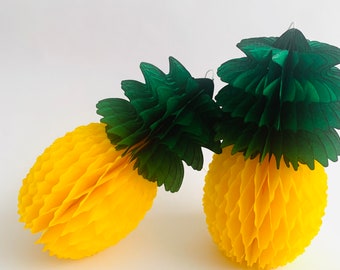 Ananas in carta a nido d'ape, set da due, stile tropicale, hawaiano, centrotavola, decorazione