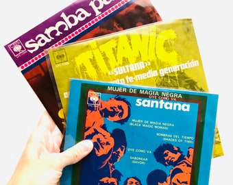 Set of 3 45RP music vintage records, Santana and Titanic, jukebox 1970’s, classic rock