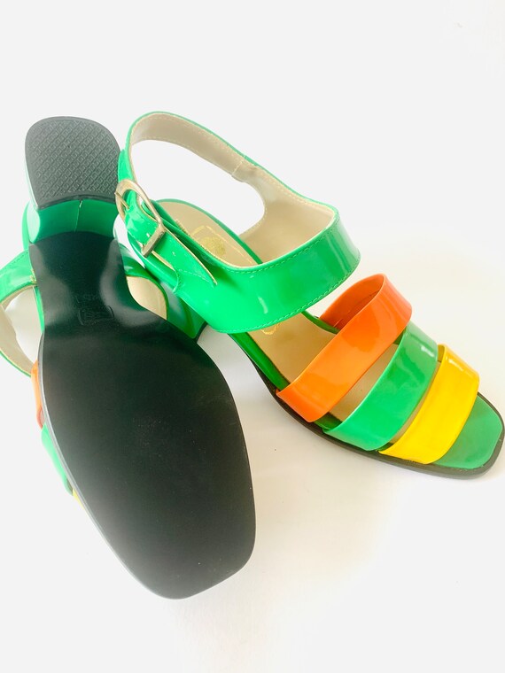 Vintage new strap heel sandals in vibrant green a… - image 6