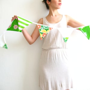 SaLe! sALe! SALE! oilcloth bunting lemon margarita, 4 different triangle shape flags in green scheme
