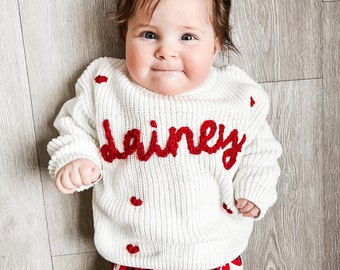 Valentines Day Hand Embroidered Baby Sweater