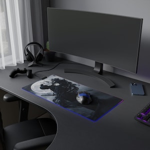 Samurai LED Mouse Pad, Gaming Desk Mat, Japanese Warrior PC Accessory, Cool Gaming Setup, Gift for Gamers