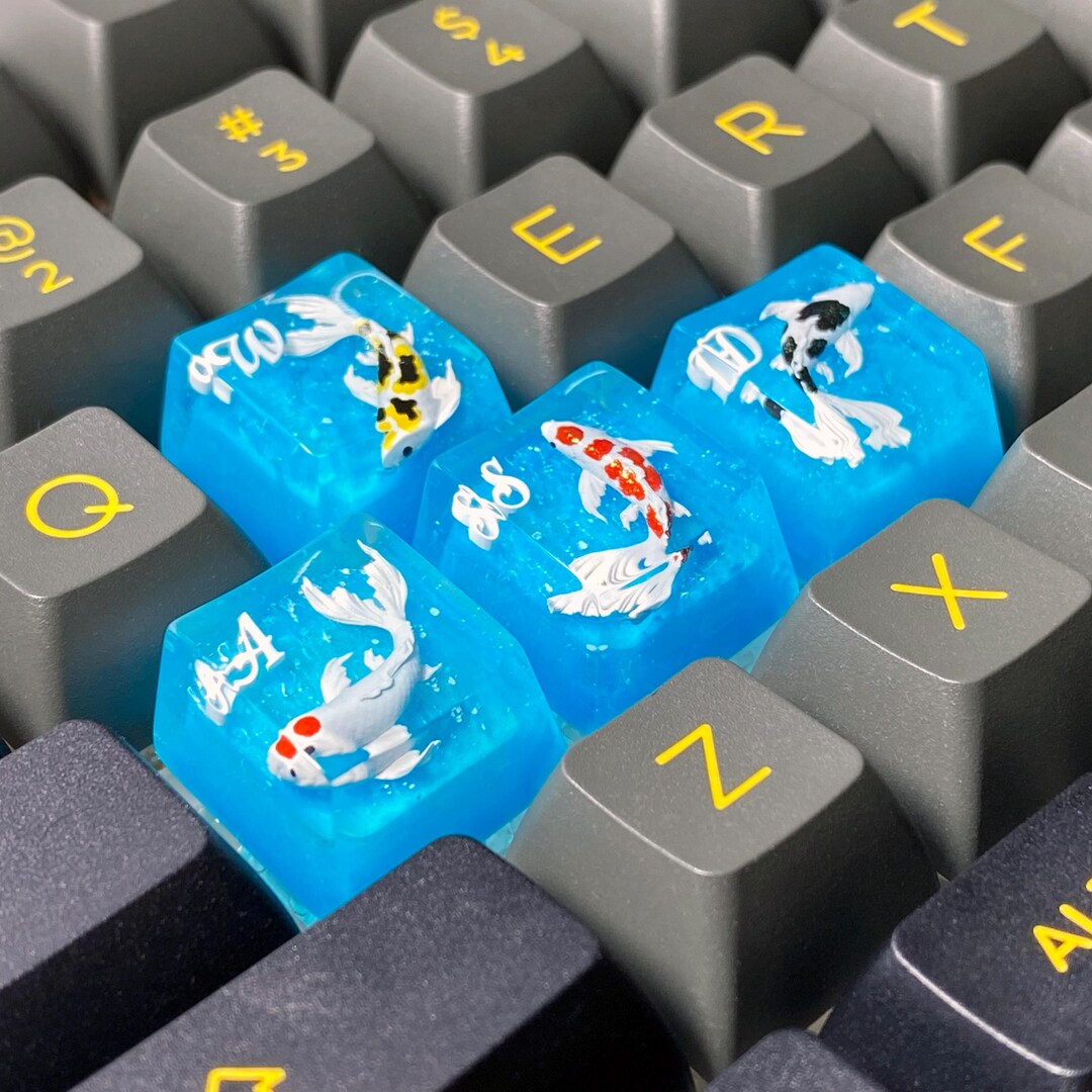 Koi Fish WASD Keycap Set: Resin Artisan Keycaps for Mechanical Keyboard ...