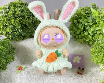 Sudadera con capucha de conejo verde claro hecha a mano: ropa para muñecas de 17 cm