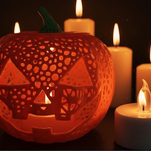 3D Printed: Halloween Lantern with Flickering LED Tea Light - Spooky Pumpkin Decoration