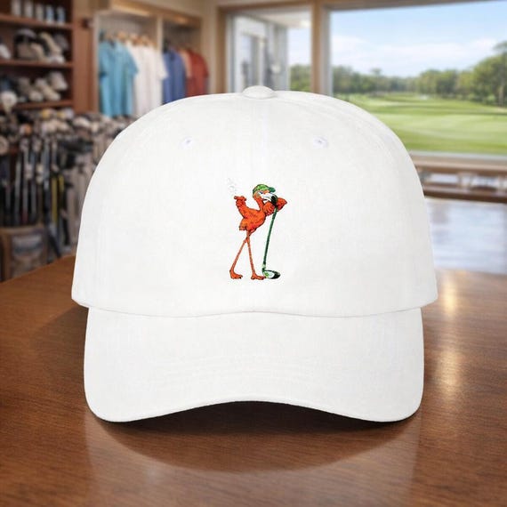 Flamingo Golfer Dad Cap, Flamingo Leaning on Driver Logo