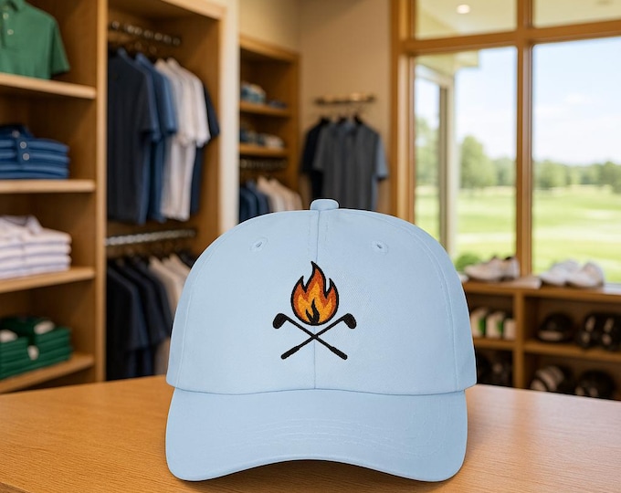 Golf Club Fire Pit Dad Cap | Funny Golfing Hat, Golf Humor