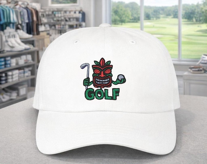 Tiki Mascot Golf Dad Cap | Vintage Island Charm