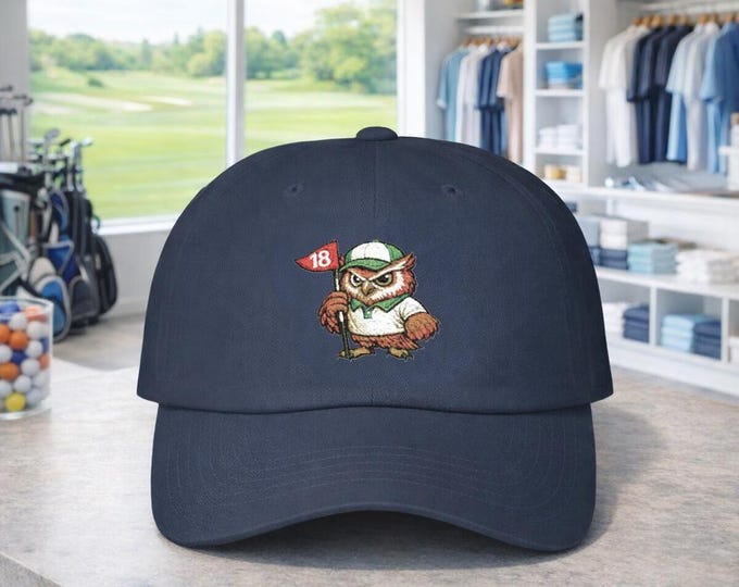 Golfer Owl Holding Pin Classic Dad Cap | Golf Hat Logo