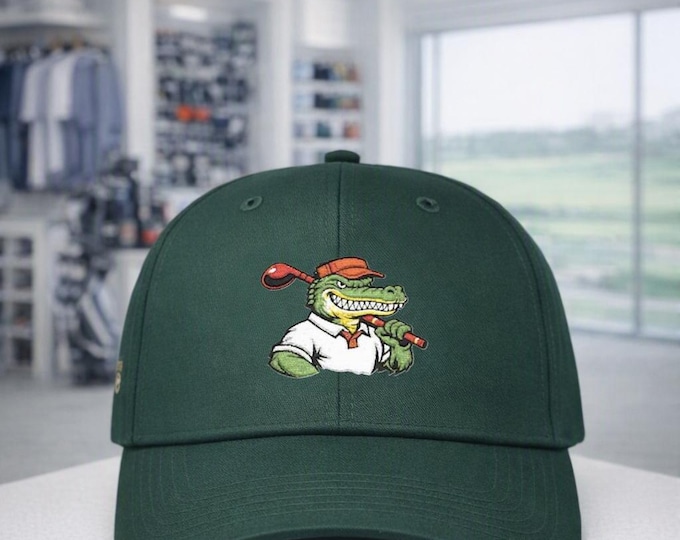 Alligator Golf Hat with Florida Palm Embroidery,  Mens Golf Dad Cap