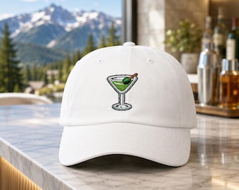 Martini Cocktail Hat, Embroidered Party Cap, Bar Style Drink Design, Fun Night Out