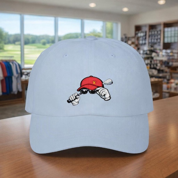 Golf Hat Logo Classic Dad Cap | Golfer Tipping Sunglasses, Club Over Shoulder