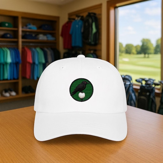 Crow on Golf Ball Dad Cap | Golf Hat, Course Bird Design