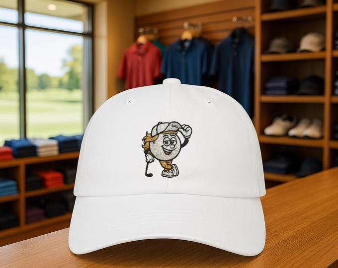 Blonde Mullet Golfer Dad Cap | Golf Ball Icon, Tipping Hat Logo