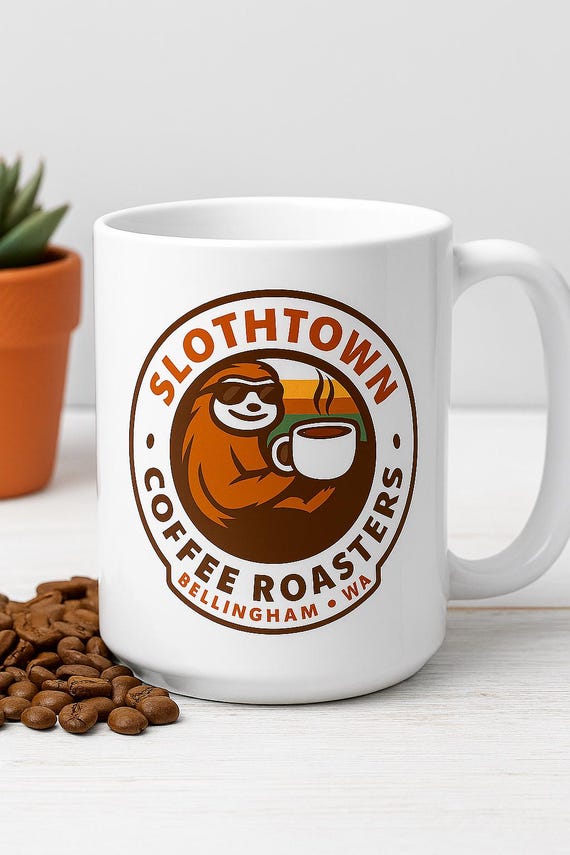 Slothtown Coffee Mug: Bellingham WA Funny Ceramic Cup, 15oz