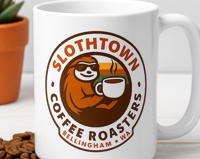Slothtown Coffee Mug: Bellingham WA Funny Ceramic Cup, 15oz