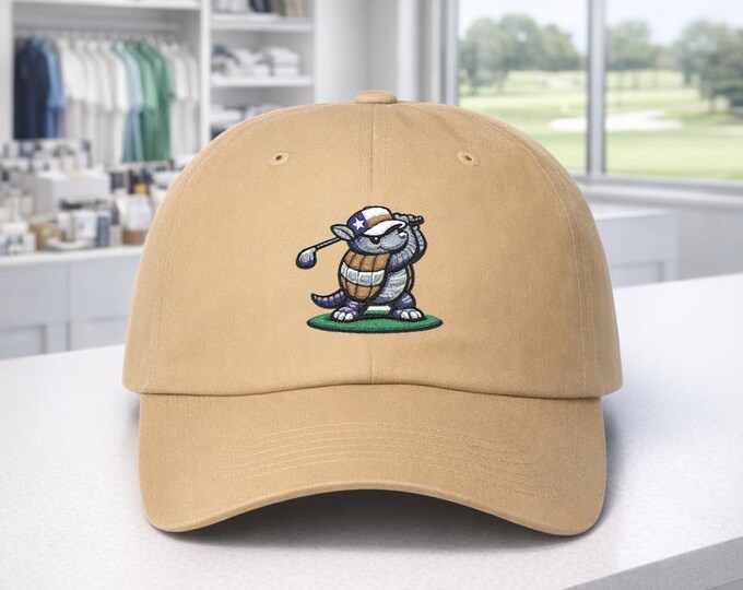 Texas Armadillo Golfer Classic Dad Cap | Embroidered Lone Star Flag