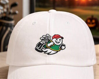 Spooky Ghost Caddy Golf Hat, Halloween Embroidered Golf Gift for Men