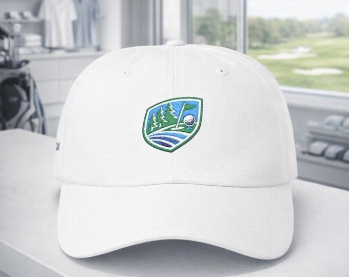 PNW Golf Cap, Embroidered Evergreen Crest, 100% Cotton Outdoor Hat