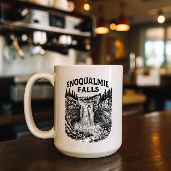 Snoqualmie Falls sketch Mug 15 oz | Washington State landmark, PNW souvenir