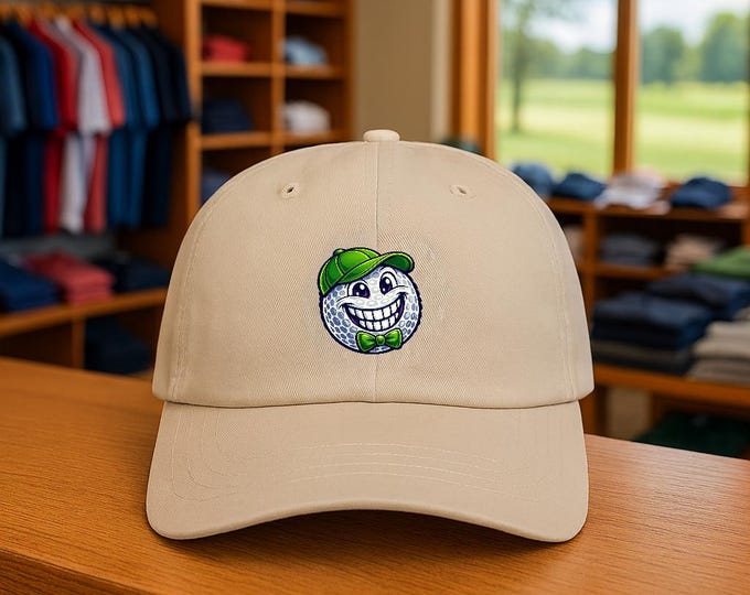 Smiling Golf Ball Caddie Logo Classic Dad Cap | Golf Hat, Course Accessory