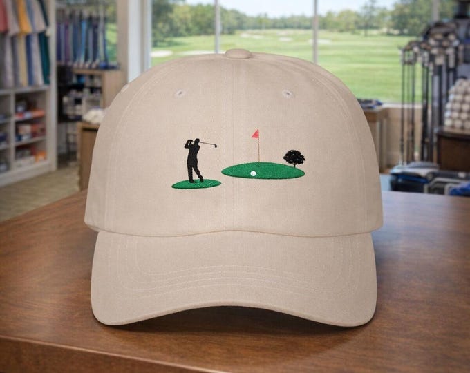 Golfer Silhouette Cap | Dad Cap, Morning Golfing Scene