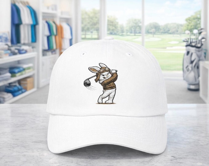 Rabbit Bomber Pilot Golf Hat Classic Dad Cap | Embroidered Bunny Golfer Bomb