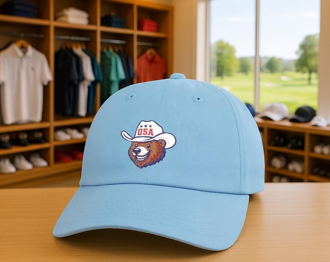 Patriotic Bear with USA 250 Cowboy Hat Dad Cap | American Flag Logo
