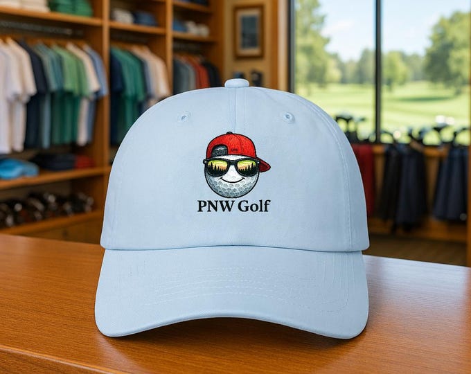 PNW Golf Ball Face Cap Classic Dad Cap | Evergreen Sunglasses Reflection