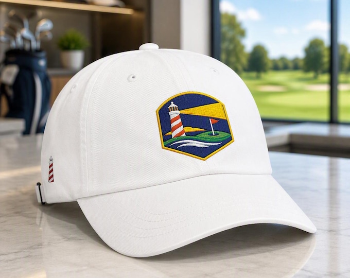 Premium Coastal Golf Hat, Lighthouse Embroidery, PNW Style, Classic Dad Cap, LummiVibez