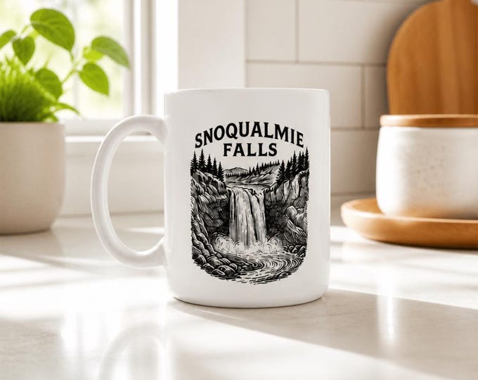 Snoqualmie Falls sketch Mug 15 oz | Washington State landmark, PNW souvenir