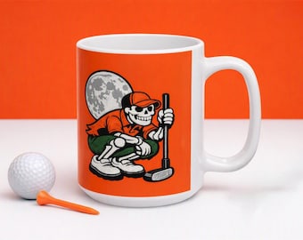 Skeleton Golfer Halloween Mug, Spooky Golf Lover Coffee Cup (15oz)