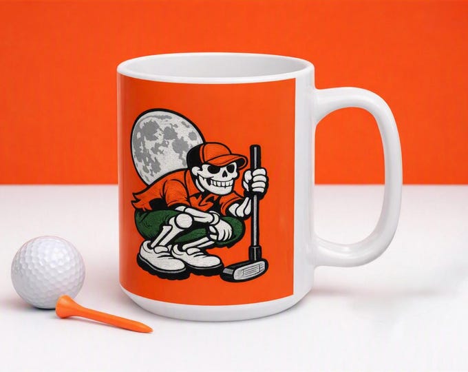 Skeleton Golfer Halloween Mug, Spooky Golf Lover Coffee Cup (15oz)