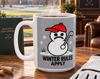 Funny Golf Mug, Snowman Golfer, Winter Rules Apply, Golfer Gift (15oz Ceramic)