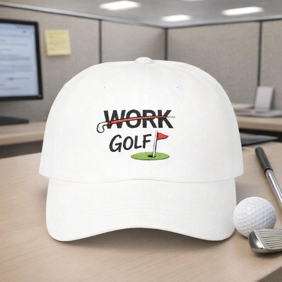 Work crossed out Golf checked Dad Cap | Funny Golf Hat, Golfer Humor