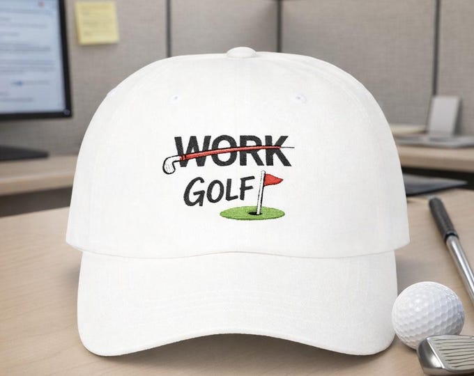 Work crossed out Golf checked Dad Cap | Funny Golf Hat, Golfer Humor