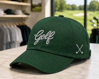 Golf Script Embroidered Cap, Crossed Clubs, LummiVibez Branding (100% Cotton)