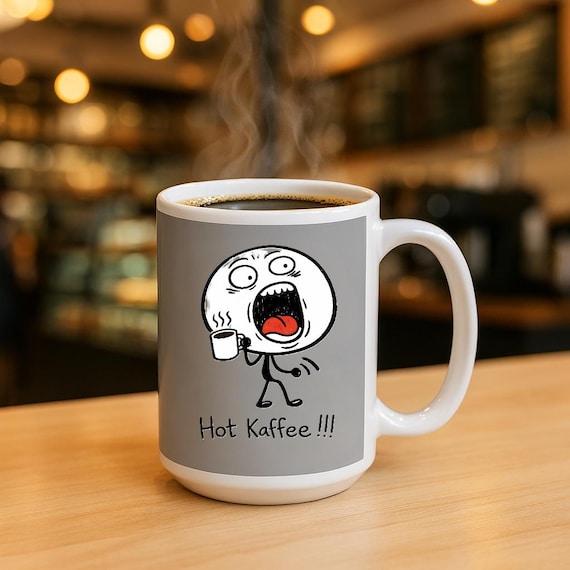 Hot Kaffee Meme Coffee Cartoon Mug 15oz, Grey Ceramic | Funny Meme Design
