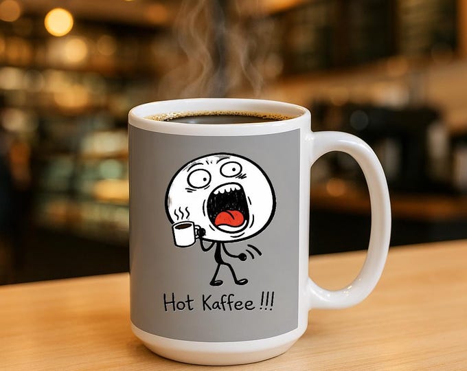 Hot Kaffee Meme Coffee Cartoon Mug 15oz, Grey Ceramic | Funny Meme Design