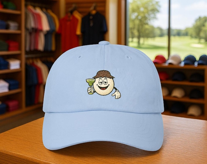 Smiling Golf Ball with Palm Hat Margarita Dad Cap | Golfing Novelty Hat
