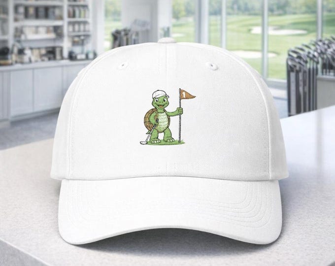 Golf Turtle Embroidered Dad Cap | Playful Golfer Mascot Cotton Hat