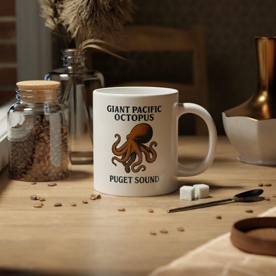 Octopus Jumbo Mug: Sea Life Coffee Cup, Puget Sound Marine Art