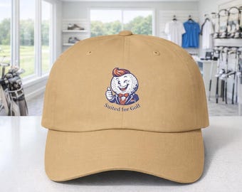 Funny Golf Ball Character Classic Dad Cap, Embroidered Golf Hat