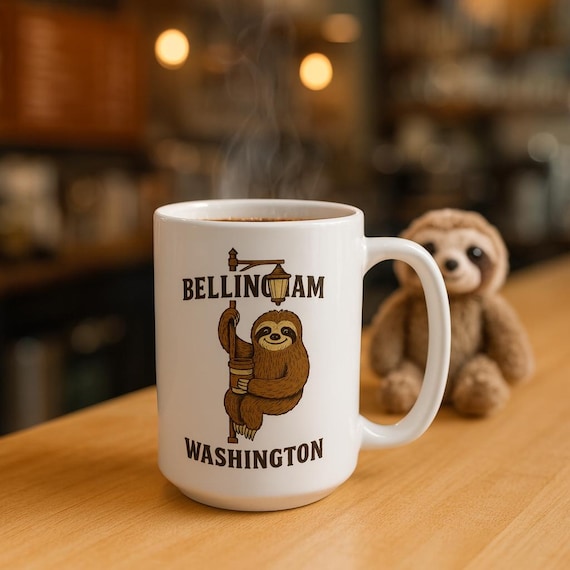 Slothy Roadside Sloth Mug | Pacific Northwest I-5 Lake Samish Nostalgia