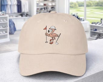Embroidered Flamingo Golf Hat, Unstructured Cotton Dad Cap, Golfer Gift