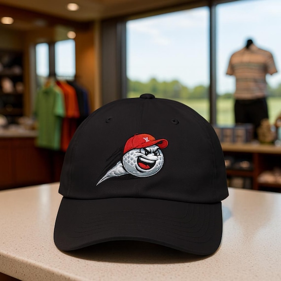 Flying Golf Ball with Face Classic Dad Cap | Golf Driver Fairway Cartoon