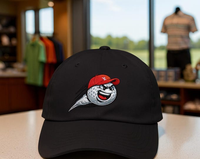 Flying Golf Ball with Face Classic Dad Cap | Golf Driver Fairway Cartoon