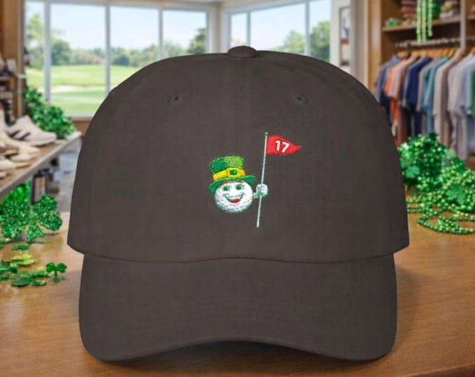 Leprechaun Golf Ball on Classic Dad Cap | St. Patrick's Day Golf Hat