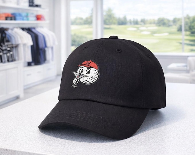 Embroidered Golf Hat, Martini Ball Dad Cap, Novelty Golf Apparel, 100% Cotton